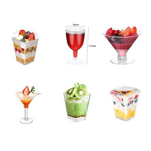 Gobelets à mousse et pudding hauts, en plastique jetable transparent, avec couvercle, pour vin rouge, champagne, gobelets d'avion et gobelets à gâteau, adaptés aux boissons - Product Image 3