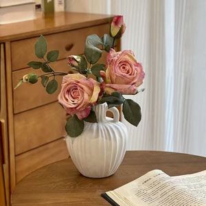 Bouquet de roses en soie style peinture à l'huile, fait main, réaliste, décoration de mariage et de maison - Product Image 2
