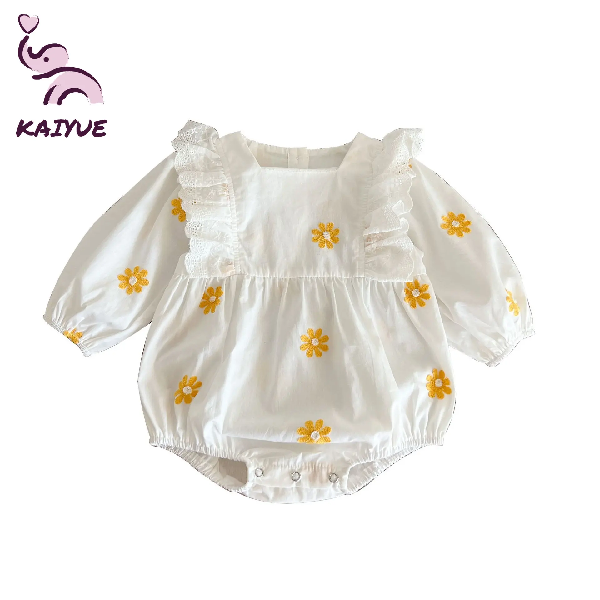 1 adet özel etiket RTS bahar sonbahar yenidoğan bebek yürüyor giyim uzun kollu pamuk çiçek kız Bodysuit bebek Romper
