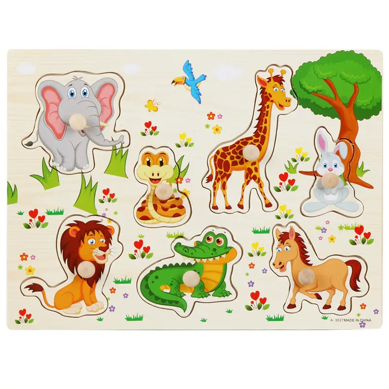 Jouet éducatif Montessori coloré-Puzzle de bloc de bois ABC d'apprentissage préscolaire avec jouet de dessin animé de planche de bois de numéro