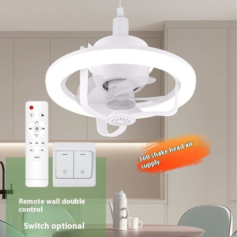 360° Ultra-Quiet Minimalist Style Ceiling Fan Lamp Cross-Border Shaking Head Aroma for Dining Room Bedroom Remote