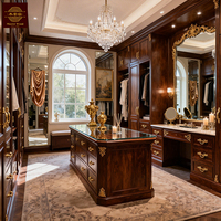 Système d'îlot de dressing haut de gamme en bois massif de style européen moderne, armoire ouverte de luxe en bois avec coiffeuse