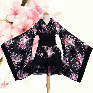 Bloemen Korte Kimono Pyjama Gewaad V-Hals Japanse Traditionele Jurk Set Cosplay Kostuum Fancy Jurken