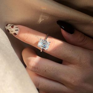 Dylam Luxury Best Quality S925 Silver Rings Band 8a Zircon Rectangle Ring Jewelry Size 6 to <b>9</b> Wedding Rings for Women - Product Image 4