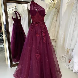 One Shoulder Bloem Borduurwerk Avondjurk Custom Roze Prom Dresses 2024