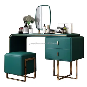 Penteadeira moderna de luxo, mesa com espelho penteadeira com aço inoxidável para maquiagem