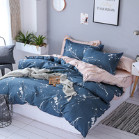 Parure de lit imprimée 3 ou 4 pièces en microfibre polyester pour lit Queen ou King, avec housse de couette et taies d'oreiller
