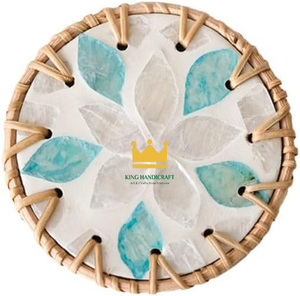 Nouveau design moderne écologique nacre rotin sous-verre incrustation ronde avec coloré pour la vaisselle de restaurant en gros en vrac - Product Image 4