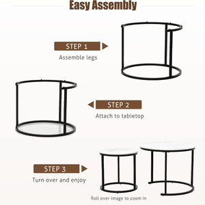 Ensemble moderne de 2 tables basses rondes Accent Marbre Texture pour salon Réception Design élégant de nidification pour la maison ou le bureau - Product Image 2