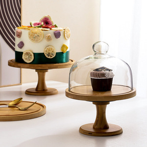 Support à gâteau en bois Huana Wood Products avec dôme en verre, plateau rotatif pour présentation de desserts, cupcakes et pâtisseries - Product Image 1