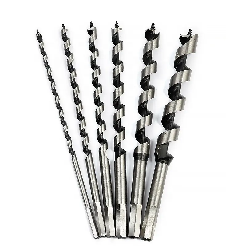 Wood-boring Auger Drill Bits High Speed Steel with Wooden Box Package 6pcs Drilling Deep Holes for Wood Hex Handle