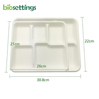 Assiette biodégradable à 5 compartiments, barquettes à lunch compostables, sans PFAS, barquettes de service