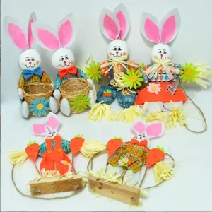 复活节挂件兔子储物礼品篮复活节装饰兔子桌面挂件可爱兔子稻草人玩具吊坠