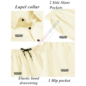 Men's Casual Summer Outerwear <b>Set</b> Breathable <b>Knitted</b> Weaving Solid Color Short-Sleeved Suit Collar Two-Piece - Product Image 5