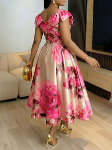 <span class=keywords><strong>Robe</strong></span> midi élégante Joydressing à imprimé floral vintage et col en V, coupe trapèze, pour femme – Vente en gros, idéale pour cocktail, fête ou invitée <span class=keywords><strong>de</strong></span> mariage - Product Image 3