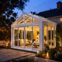 Solárium de Vidrio con Marco de Aluminio, Puerta Corredera de Vidrio, Techo a Dos Aguas, Invernadero para Patio Trasero, Jardín, Sala de Estar al Aire Libre