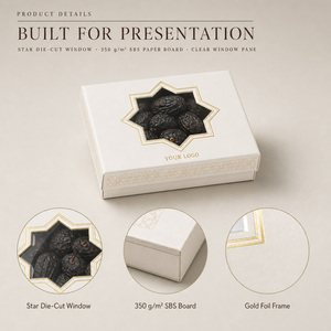 Boîte cadeau rigide pour dattes, impression personnalisée pour Ramadan Eid Mubarak, fenêtre en forme <span class=keywords><strong>d</strong></span>'<span class=keywords><strong>étoile</strong></span>, emballage en gros, usine <span class=keywords><strong>d</strong></span>'emballage - Product Image 2