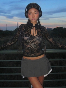 21 Winter New Women's Fason Style Sey Lace <b>Perspective</b> Long Sleeve Top - Product Image 2
