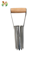 Planteur de bulbes de jardin en acier inoxydable avec manche en bois, outil de repiquage de semis dentelé avec échelle de profondeur