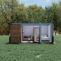 Maison conteneur préfabriquée de luxe moderne 40 pieds, structure en acier, mini-appartement, salle de bain, mur en verre, entièrement meublée, modulaire