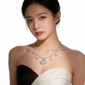 ファッショナブルな高級18K金メッキステンレスネックレス、シェルジルコンと人工パールビーチスタイルビーズペンダント付き - Product Image 6