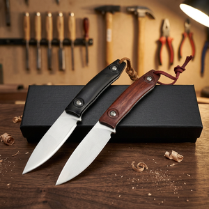 Cuchillo de acero inoxidable D2 con mango de madera, afilado, para caza, supervivencia al aire libre, montañismo, camping, con espiga recta y hoja fija. - Product Image 4