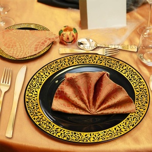 <span class=keywords><strong>Assiettes</strong></span> à dîner rondes en vrac de style évider à bas prix <span class=keywords><strong>Assiettes</strong></span> en plastique à cadre décoratif de mariage en or de récif antique - Product Image 4