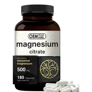 Cápsulas de 500mg de citrato de magnesio, suplemento para dormir de músculos del corazón, Extra fuerte y saludable, pastillas de glicinato de magnesio