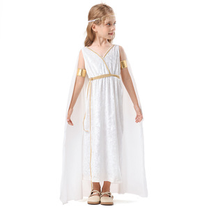 Disfraz de diosa griega, vestido largo blanco con adornos dorados para niñas, ropa para actuaciones en escenario - Product Image 2