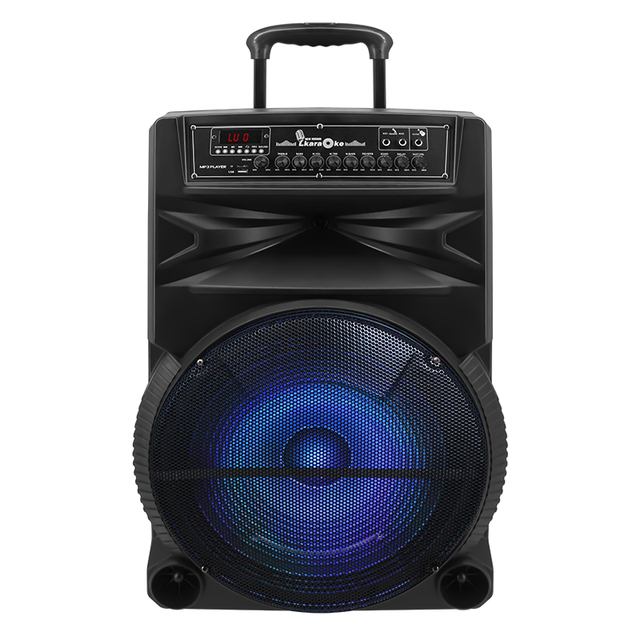 Hot Selling 15-Inch ABS Subwoofer Speaker Box with Bluetooth Best Price for Personal Use Party Trolley with 2 Wireless Mics