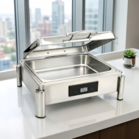 Chauffe-Plats Carré Libre-Service, Plats de Présentation en Acier Inoxydable pour la Restauration, Serveur de Buffet Professionnel pour Fêtes et Restaurants