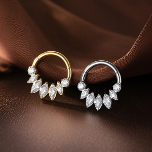 Lingchee G23 anillo de Nariz de titanio 7 circón tabique Clicker anillo con bisagras anillo de nariz pendiente Piercing joyería para mujer - Product Image 2