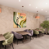 Comptoir de bar ondulé de style vert clair, texture douce et luxueuse, café, design en verre exquis, éclairage LED, étanche