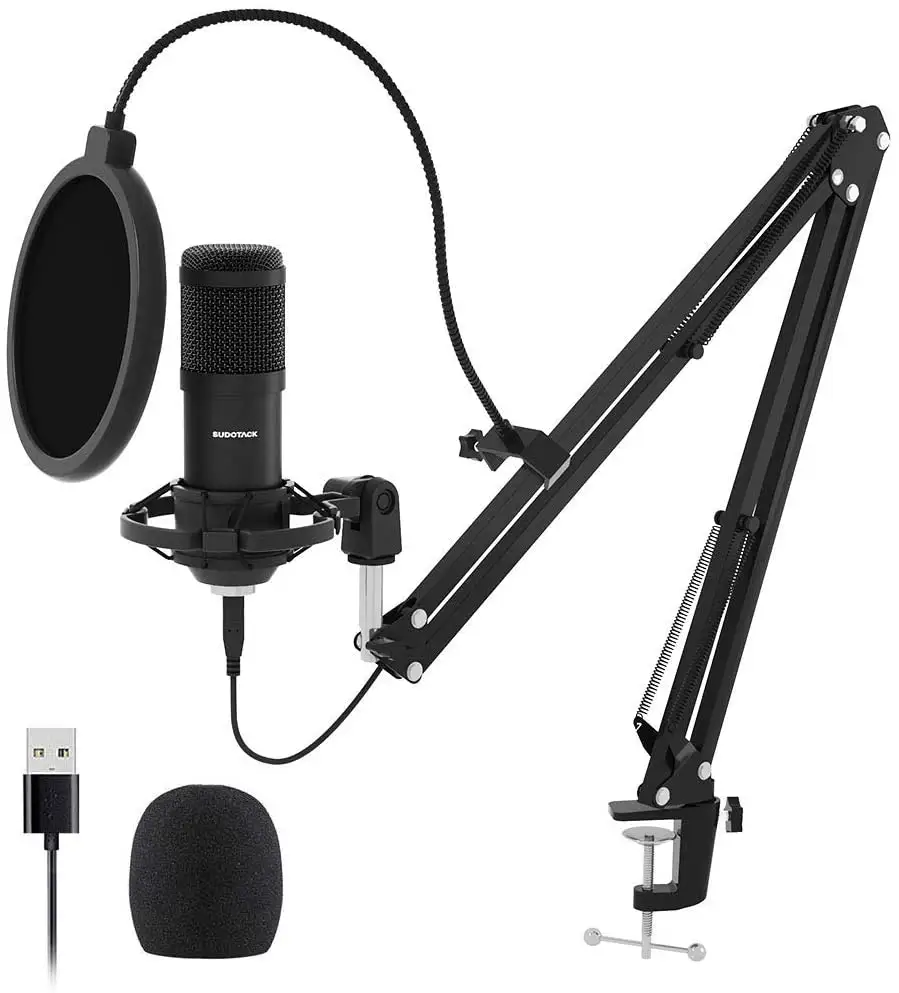 USB Streaming Podcast PC Mikrofon, Kartu Suara Boom Lengan Shock Mount Pop Filter untuk Skype YouTube Karaoke Game Rekaman