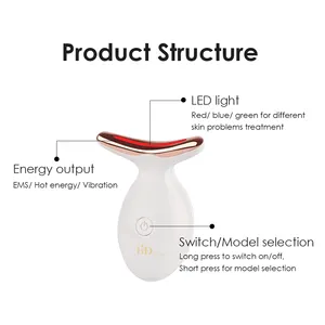 Synogal personalizado EMS vibração calor 3 cores LED fotão terapia de luz pescoço e rosto massageador