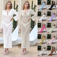 Groothandel dames effen lange mouw sexy V-hals uitgeholde kaftan strand maxi jurk bikini badpak omslag zomer vakantie
