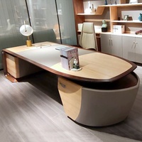 Escritorio Ejecutivo de Lujo de Madera Sólida Moderna de Alta Gama, Diseño Multifuncional Duradero, Resistente al Agua, Anticolisión, con Almacenamiento para Oficina