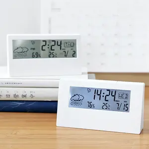Relógio despertador, estação meteorológica, relógio despertador, indicador de temperatura doméstico promocional com visor lcd, umidade, relógio de mesa, luz de fundo