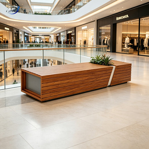 Modern FRP Patio <b>Bench</b> <b>Wood</b> Look Slatted Garden Seating with Integrated Planter for Outdoor Spaces - Product Image 4