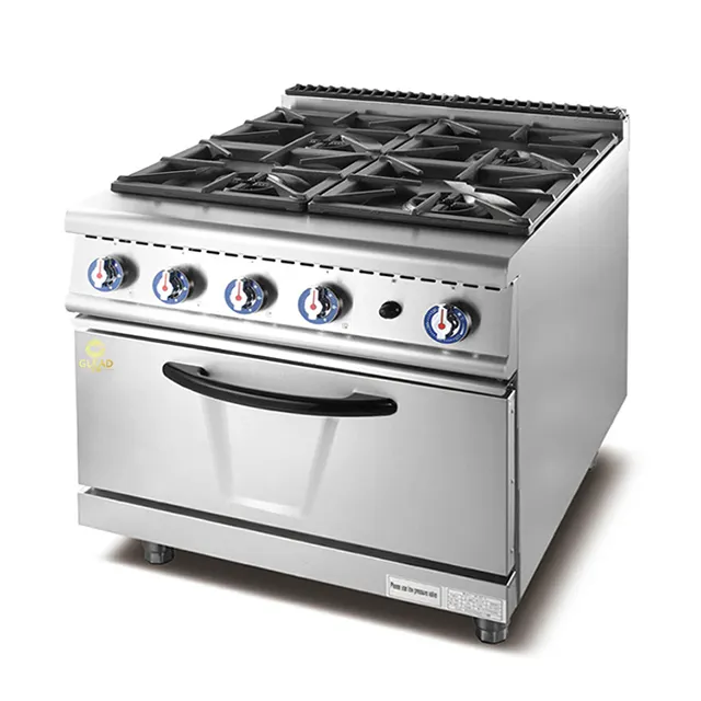 Glead fogão com 4 queimadores para forno a gás, aço inoxidável, baixa energia, alta velocidade, comercial