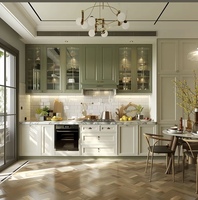 Meubles de cuisine modulaires sur mesure en bois massif vert sauge style ferme, avec tiroirs de rangement, écologiques, résistants à l'eau, installation facile