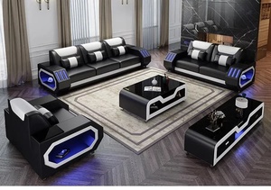 Juego de Sofás Seccionales Tapizados en Cuero Artificial de Diseño Europeo Moderno con Luz LED para Sala de Estar - Product Image 3