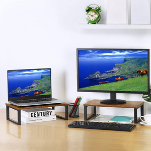 Soporte de exhibición de dos piezas Impresora de tubos Marco de elevación de computadora Soporte de elevación de computadora de madera Estante de almacenamiento de mesa de oficina - Product Image 2