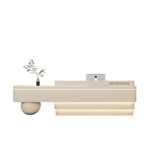 Venta caliente Hotel Diseño moderno Mostrador de salón de belleza de madera Mostrador de recepción de <span class=keywords><strong>oficina</strong></span> blanco - Product Image 6