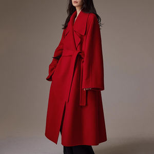 Manteau long en laine rouge surdimensionné à col rabattu Weisilili, hiver, <span class=keywords><strong>double</strong></span> face, véritable laine 100%, pour femmes, avec ceinture - Product Image 4