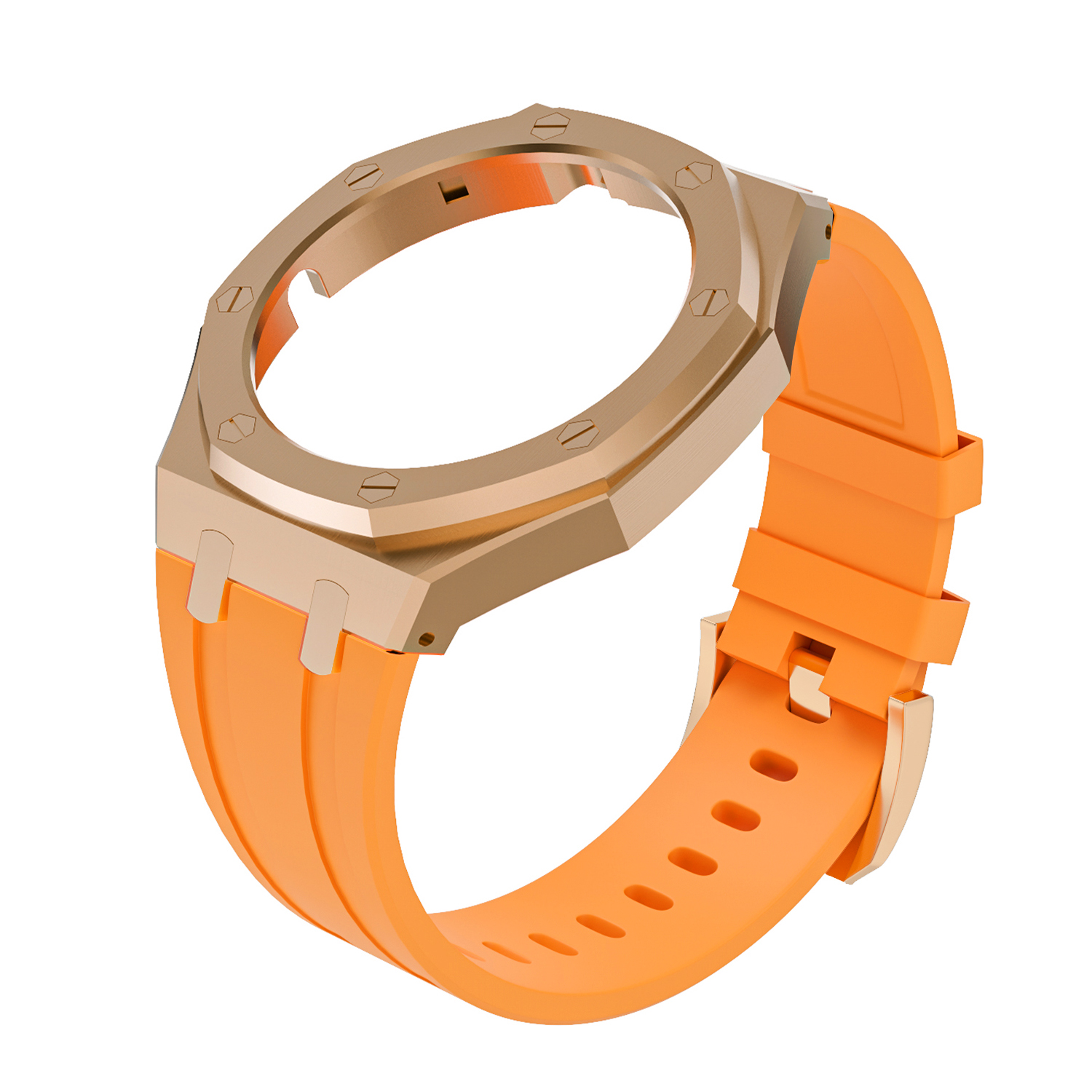 Bracelet en silicone or rose et orange