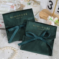 Pochette en velours vert 15x15 cm pour bijoux, avec ruban, logo personnalisé imprimé, pour emballage cadeau et peignes