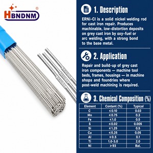 Fil <span class=keywords><strong>de</strong></span> soudage en nickel pur ERNi-CI pour <span class=keywords><strong>fonte</strong></span>, baguette <span class=keywords><strong>de</strong></span> réparation <span class=keywords><strong>TIG</strong></span> AWS A5.15, Ni 95%, 2,4 mm, 1000 mm, résistance à <span class=keywords><strong>la</strong></span> traction 380 MPa, -200°C +300°C - Product Image 3
