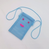 Sac bandoulière pour téléphone en maille respirante, motif visage souriant, mini sac à bandoulière décontracté avec longue sangle, petit sac à bandoulière portable