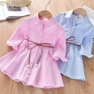 Vestido Infantil 2022, Primavera Verano, Cuello Camisero, Ropa para Niños, Moda para Bebés y Niñas Pequeñas, Vestido a Rayas de Verano para Niña - Product Image 1